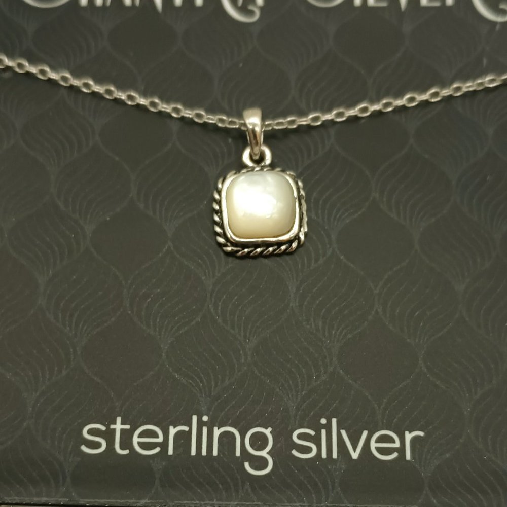 925 Mother of Pearl Necklace 18" Women's Square Sterling Silver Pendant Jewelry